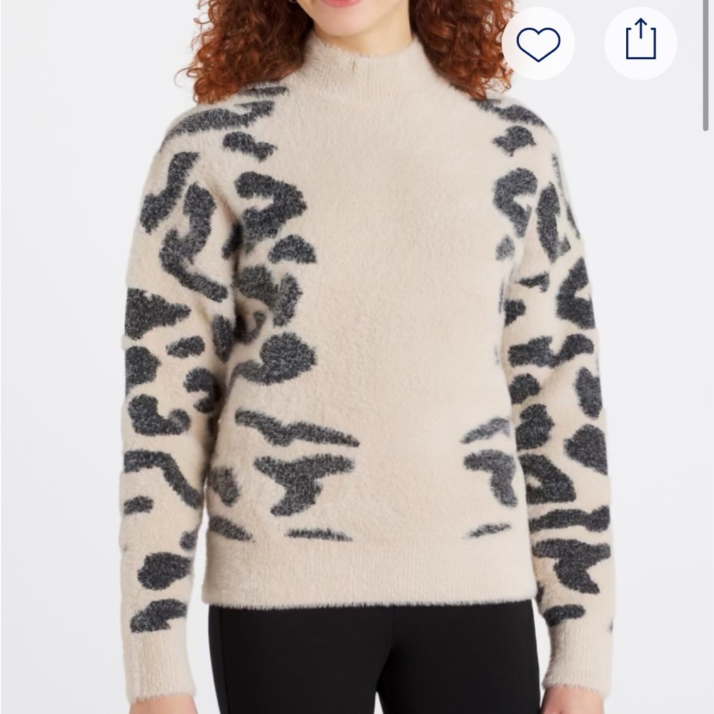 Evolution by Cyrus Leopard Print Fuzzy Mock Neck Pullover Sweater
